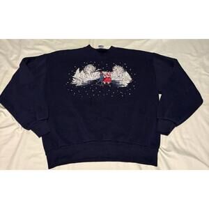 VTG Jerzees Blue Winter Ice Skating Pullover Sweater Sweatshirt Sz Large (B2)